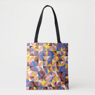 Tote Bag Cercles du milieu du siècle, rayures, tuiles vinta