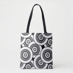 Tote Bag Cercles et anneaux quadrillage géométrique noir et