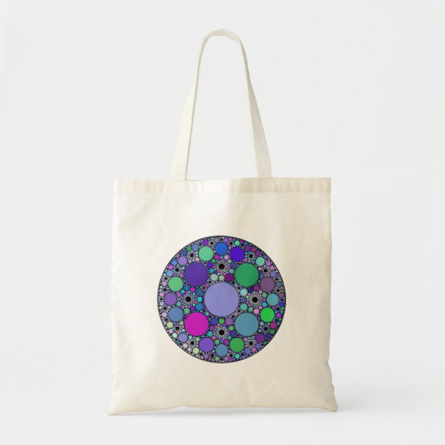Tote Bag Cercles fractaux en bleu rose violet vert (Devant)