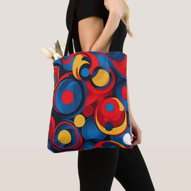 Tote Bag Cercles géométriques d'art pop rétro (De près)
