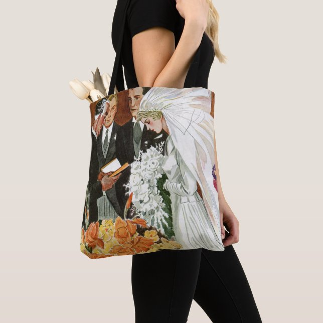 Tote Bag Cérémonie de mariage vintage avec Mariée et Salle (De près)