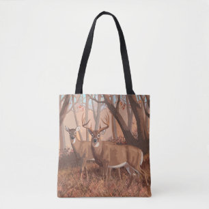 Tote Bag Cerf De Virginie Dans La Forêt Style Rétro Nature