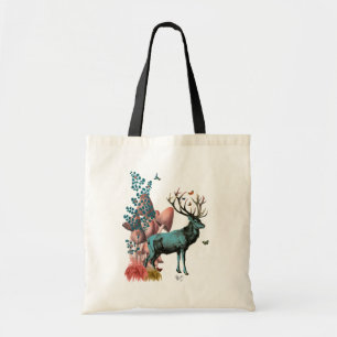 Tote Bag Cerf Turquoise en Forêt de Champignons