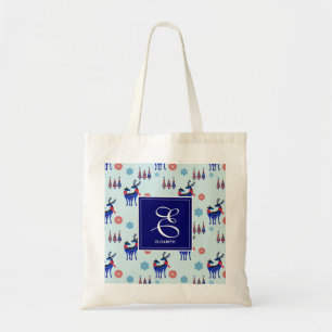 Tote Bag Cerfs, Arbres de Noël, et Snowflakes avec Monogram
