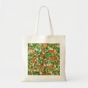 Tote Bag Cerfs des Bois et Motif de Feuilles Vertes