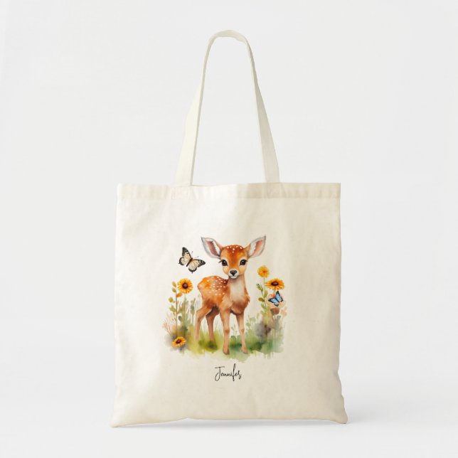 Tote Bag Cerfs et papillons animaux de bois mignons (Devant)