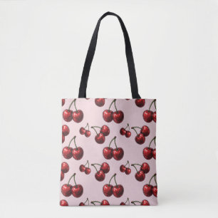 Tote Bag Cerises Rouges Brillantes Rétro Glam Rose
