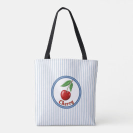 Tote Bag Cerisier rouge mignon et bandes bleues Personnalis