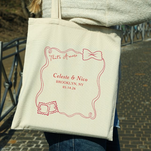 Tote Bag C'est Amore Hand Drawn Pasta Rouge Mariage italien (Créateur téléchargé)