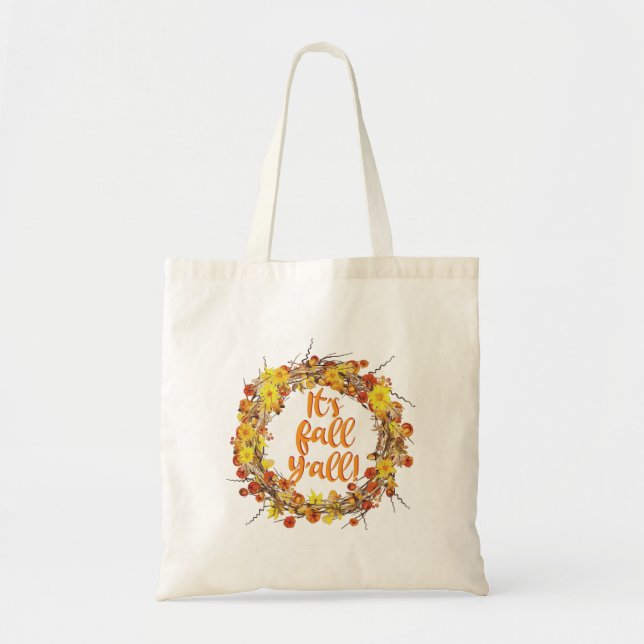 Tote Bag C'est automne Y'all Orange Feuilles d'automne (Devant)