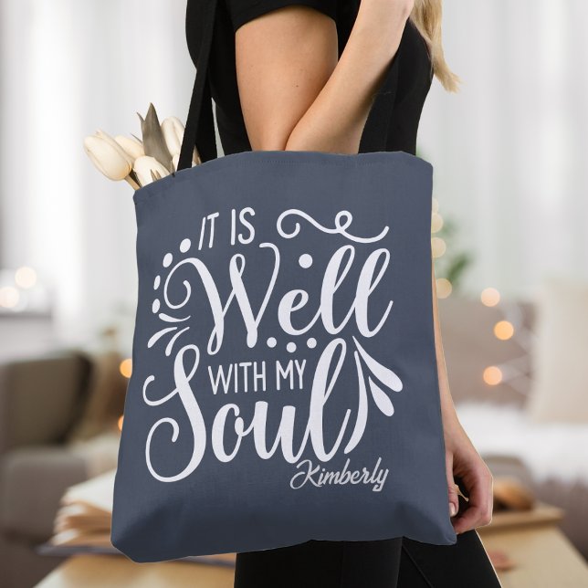 Tote Bag C'Est Bien Avec Mon Âme Inspirant Personnalisé (It Is Well With My Soul Custom Christian Tote Bag - Personalize with your name or custom text)