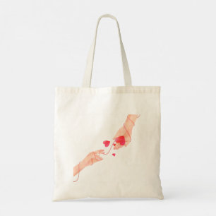 Tote Bag "Chaîne romantique rouge des mains et des coeurs d