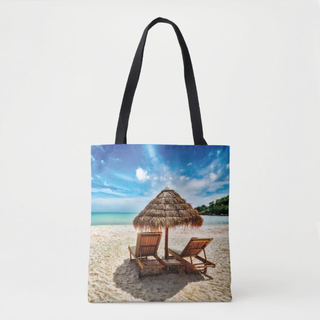Tote Bag Chaises longues sur la plage coussin (Devant)