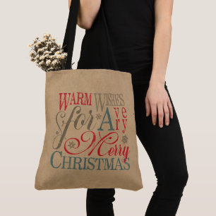 Tote Bag Chaleureux Voeux Kraft Typographie Rouge/Vert ID58