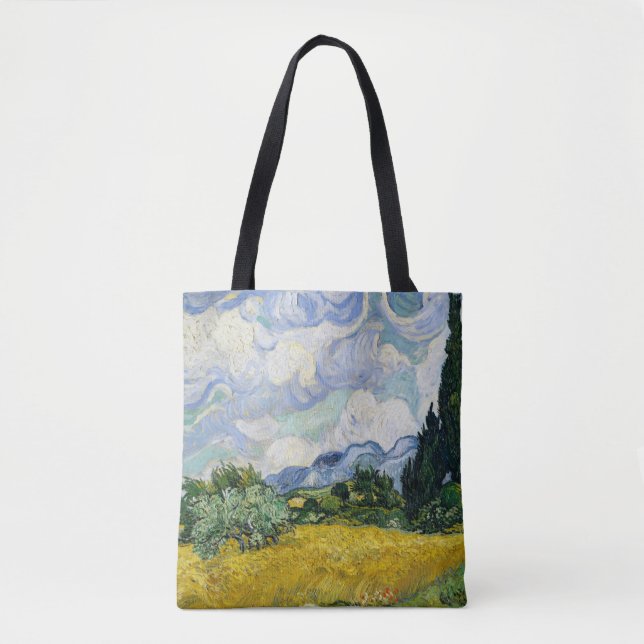 Tote Bag Champ de blé avec Cyprès par Van Gogh (Devant)