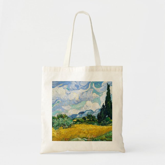 Tote Bag Champ de blé Van Gogh avec Cyprès. Impressionnisme (Devant)