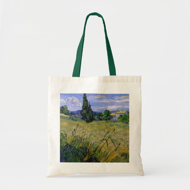 Tote Bag Champ de blé vert avec Cypress par Vincent van Gog (Devant)