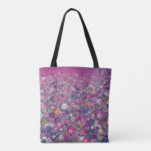 Tote Bag Champ de fleurs sauvages roses et violettes
