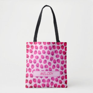 Tote Bag champ de fraise rose été nature fruit initial