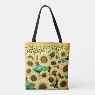Tote Bag Champ de tournesols jaunes dorés
