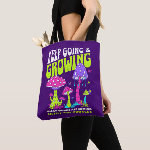 Tote Bag Champignon Motivationnel « Continuer et Grandir »