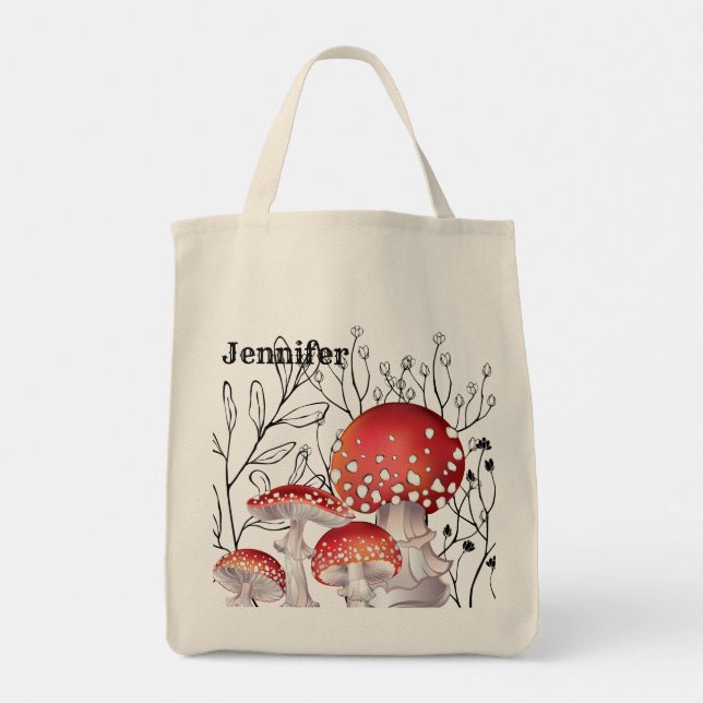 Tote Bag Champignons d'aquarelle personnalisée Fourre-tout (Dos)