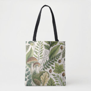 Tote Bag Champignons des bois Pinecones Ferns Motif d'autom