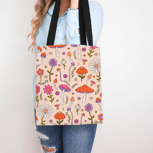 Tote Bag Champignons et flore colorée Nature inspirée