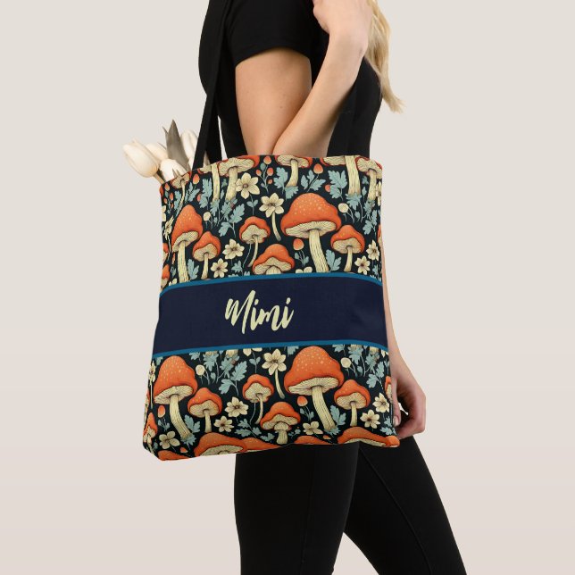 Tote Bag Champignons rétro Fleurs Vintages Personnalisées (De près)