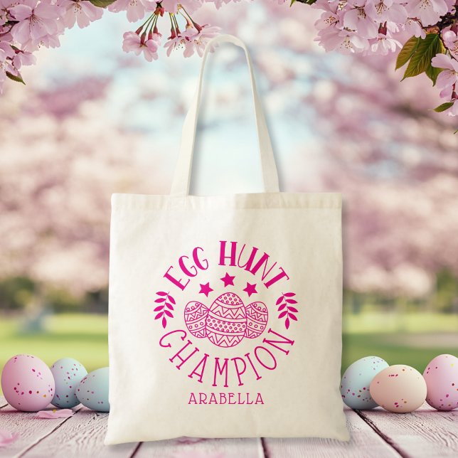 Tote Bag Champion de chasse aux oeufs de Pâques personnalis (Personalized Easter Egg Hunt Champion Pink Girl Tote Bag)