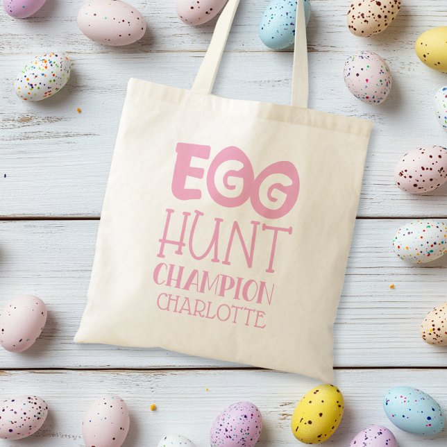Tote Bag Champion de chasse aux oeufs de Pâques rose person (Personalized Pink Easter Egg Hunt Champion Tote Bag)