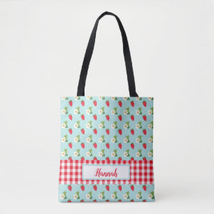 Tote Bag Champs de fraises - En vichy rouge Monogramme