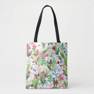 Tote Bag Champs floraux : Aquarelle Maisons Motif
