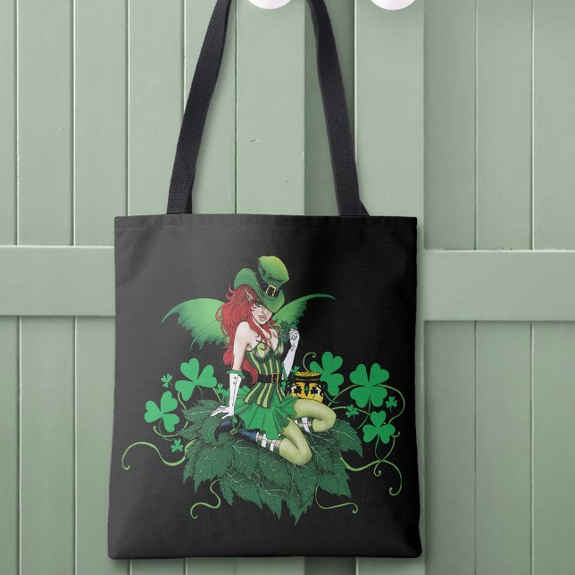 Tote Bag Chance Trèfle Vert Fée Rouge Cheveux Shamrock (Créateur téléchargé)
