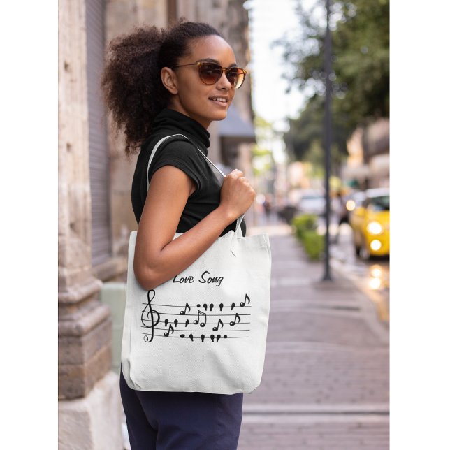 Tote Bag Chant d'amour, oiseaux assis entre les notes music (Créateur téléchargé)