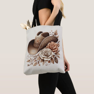 Tote Bag Chapeau de Cowgirl Country Western avec Fleurs