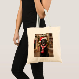 Tote Bag Chapeau de Noël de Labrador noir Joyeux Howlidays