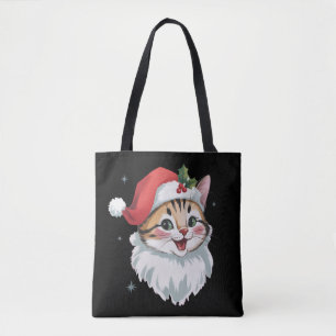 Tote Bag Chapeau de Santa rose rétro chaton mignon Noël
