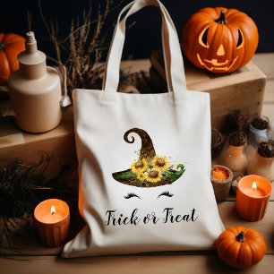 Tote Bag Chapeau de sorcière de tournesol Halloween mignon 
