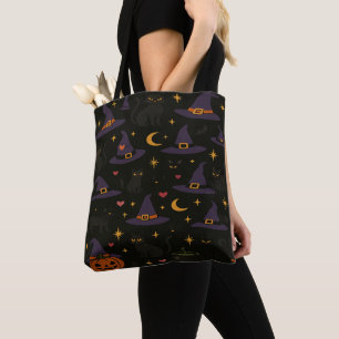 Tote Bag Chapeaux de sorcière et citrouilles d'Halloween