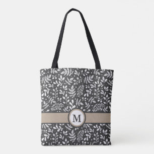 Tote Bag Charbon Rustique Botanique d'hiver avec Monogramme