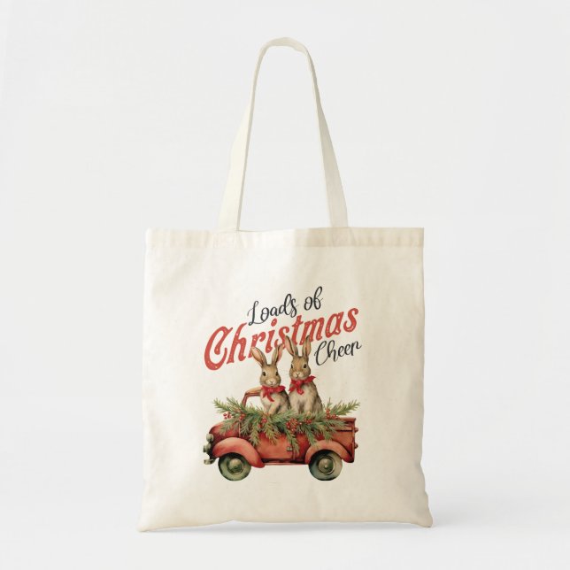 Tote Bag Charges de lapins de Noël en Camion Rouge (Devant)