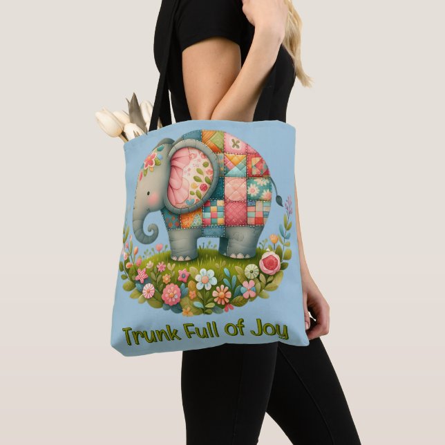 Tote Bag Charme de Prairie Florale à l'Éléphant Patchwork (De près)