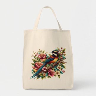 Tote Bag Charming Colorful Bird and Flower