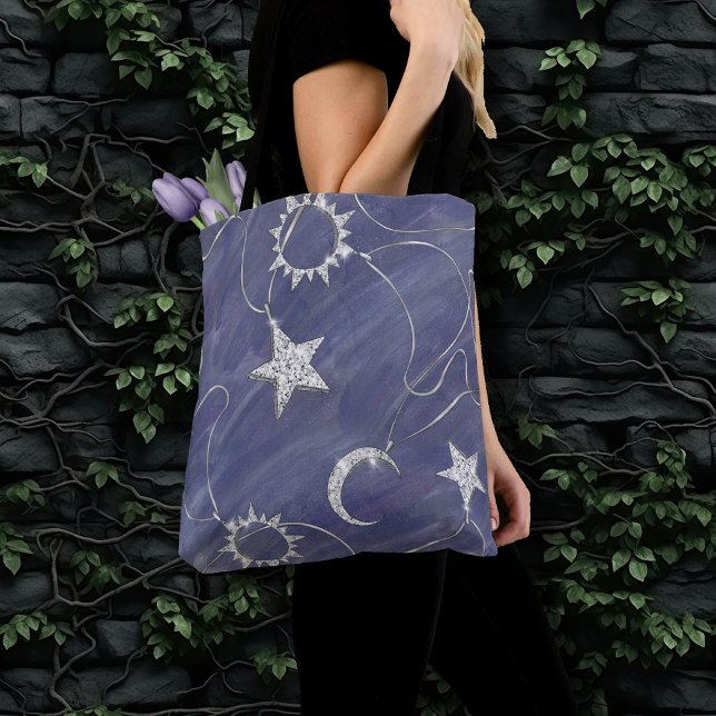 Tote Bag Charming mystique | Étoiles de lune d'argent Sun A (Créateur téléchargé)