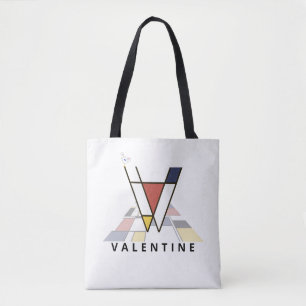 Tote Bag Charming Neoplasticism Style Monogramme. Lettre V