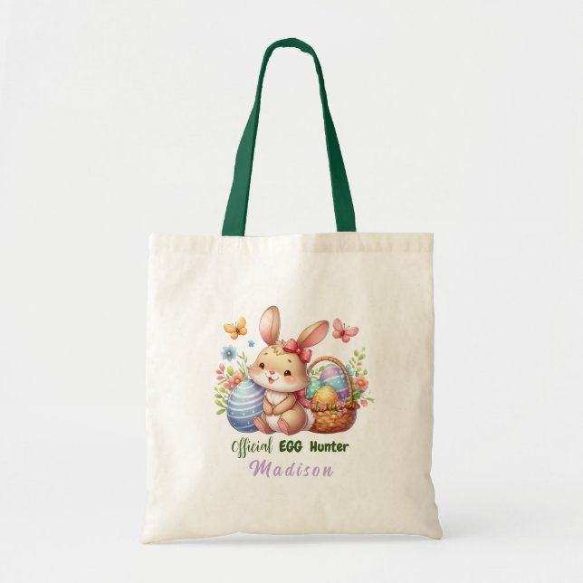 Tote Bag Chasse aux oeufs de lapin de Pâques mignonne perso (Devant)