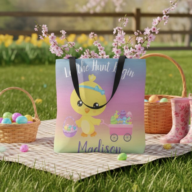 Tote Bag Chasse aux oeufs de Pâques Chick Enfant personnali (Créateur téléchargé)