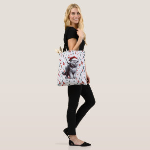 Tote Bag Chat à air noir Noël, Noël Père Noël Kitten