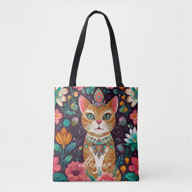 Tote Bag Chat à bijoux couronné (Devant)